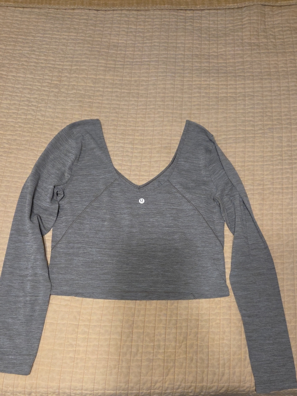 lululemon athletica Heather Gray Long Sleeve Scoop Neck Crop Top